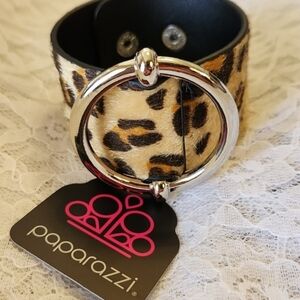 Paparazzi Fur Trouble Bracelet Cuff Leopard Print & Silver- Tan, Brown